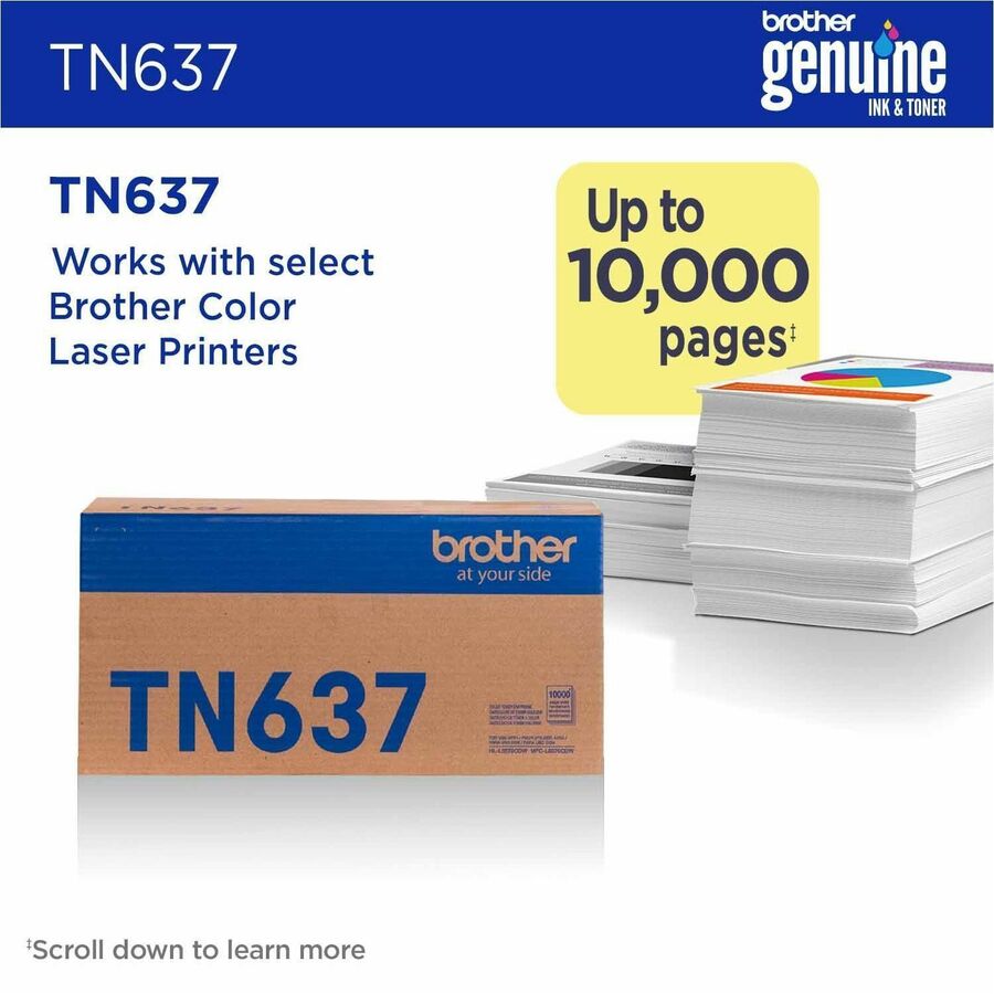 Brother TN637Y Original Ultra High Yield Laser Toner Cartridge - Yellow - 1 Each - 10,000 pages