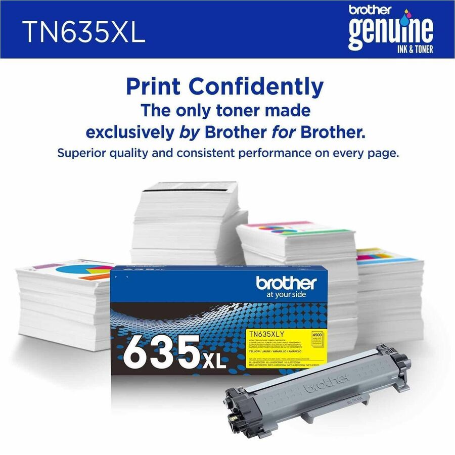 Brother TN635XLY Original High Yield Laser Toner Cartridge - Yellow - 1 Each - 4,500 pages