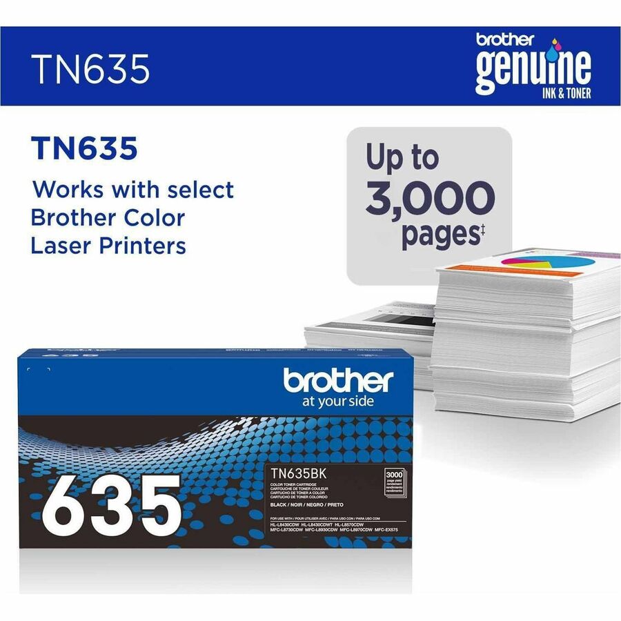 Brother TN635BK Original Standard Yield Laser Toner Cartridge - Black - 1 Each - 3000 Pages