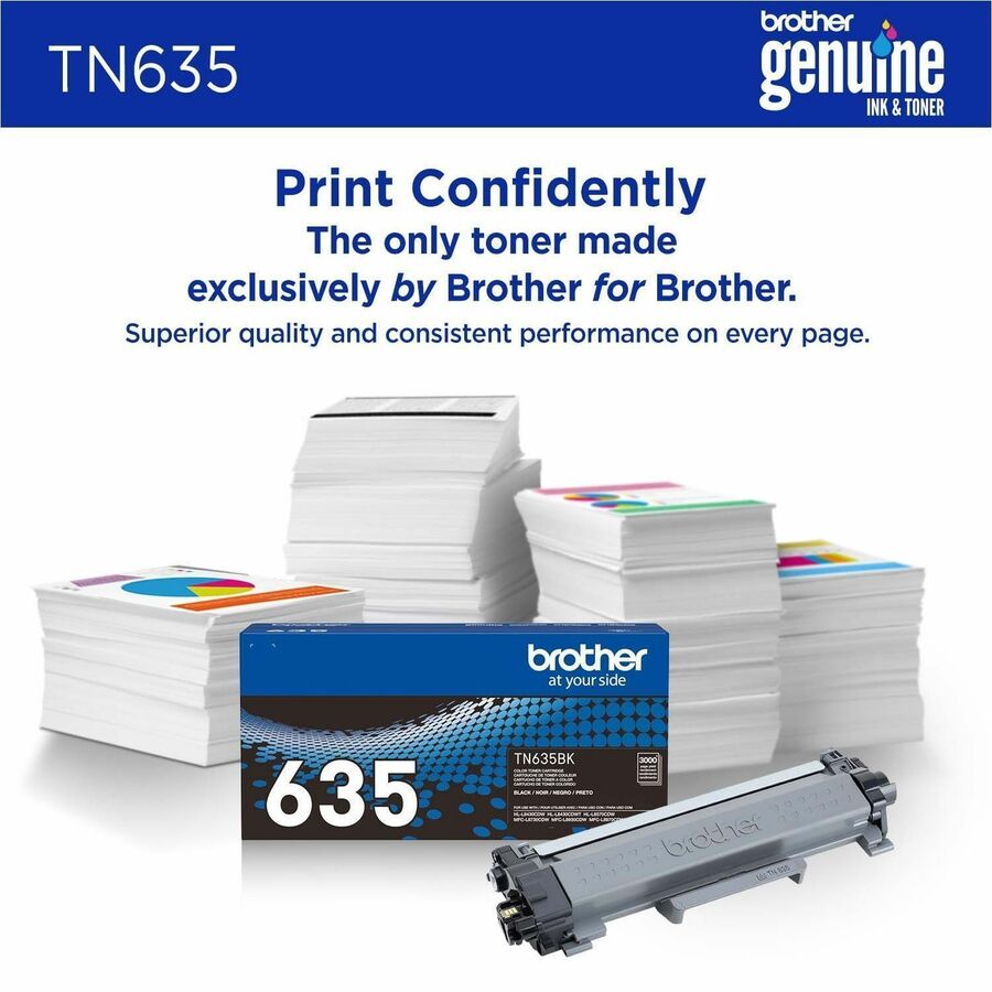 Brother TN635BK Original Standard Yield Laser Toner Cartridge - Black - 1 Each - 3000 Pages
