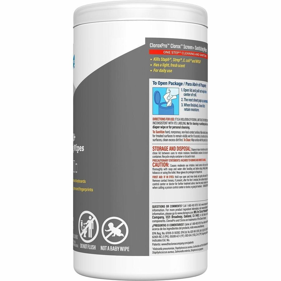 Clorox Screen + Sanitizing Wipes - For Screen, Tablet, Notebook, Mobile Phone, Keyboard, TV, Computer, Monitor, Electronic Equipment - Non-abrasive, Bleach-free, Anti-bacterial, Dust Resistant, Grime Resistant, Fingerprint Resistant, Quick Drying, Non-...