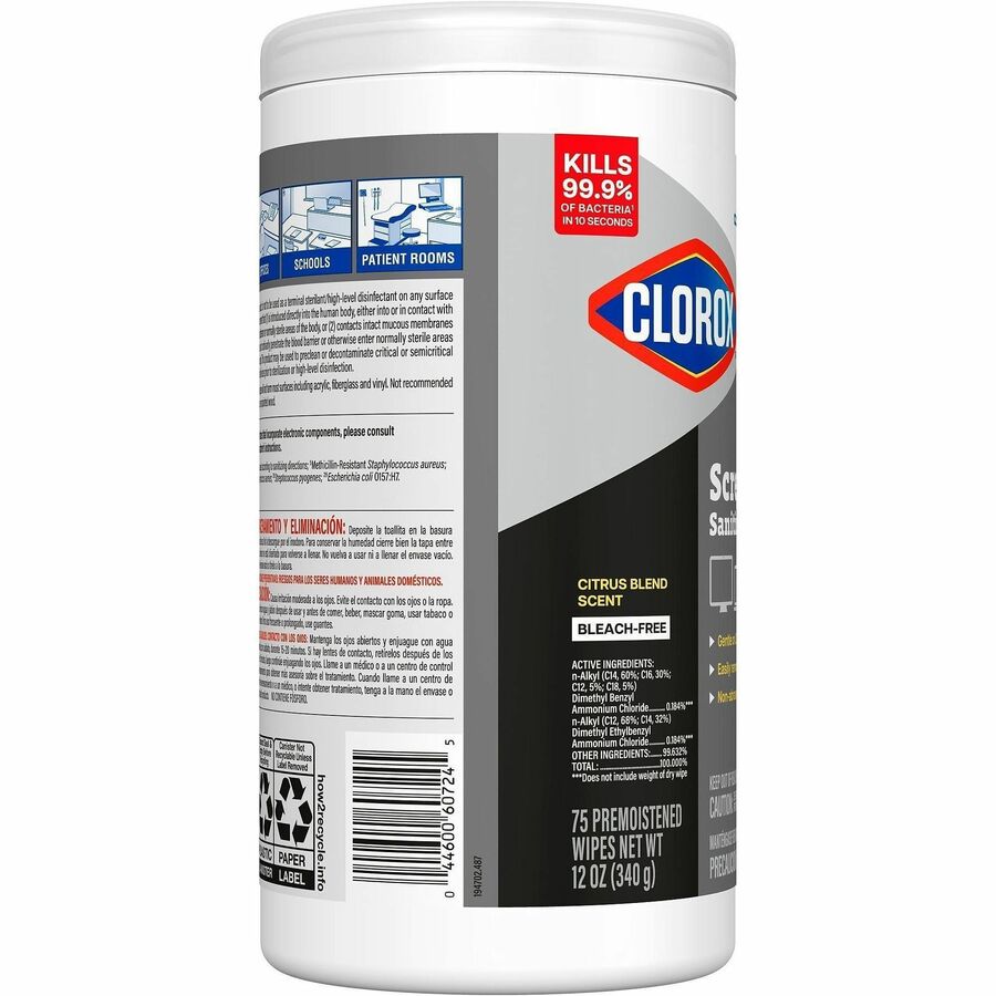 Clorox Screen + Sanitizing Wipes - For Screen, Tablet, Notebook, Mobile Phone, Keyboard, TV, Computer, Monitor, Electronic Equipment - Non-abrasive, Bleach-free, Anti-bacterial, Dust Resistant, Grime Resistant, Fingerprint Resistant, Quick Drying, Non-...