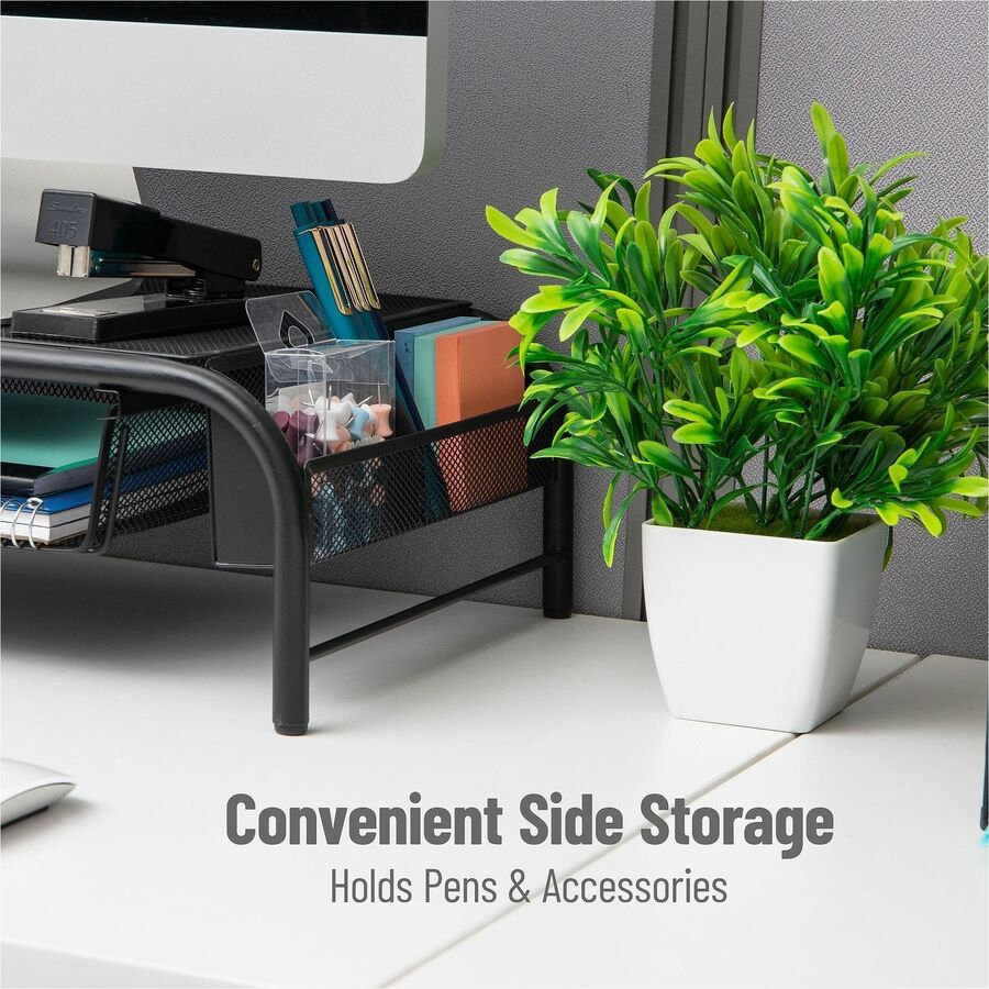 Mind Reader Monitor Stand and Organizer - Computer Monitor Display Type Supported - 5.50" Height x 20" Width x 11.50" Depth - Desktop - Metal Mesh, Rubber - Black - For Monitor, Notebook, Storage, Tablet, Electronic Equipment, Office Supplies, Keyboard...