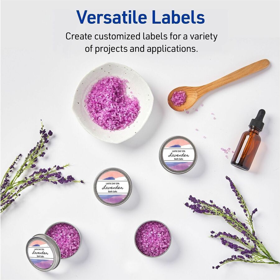 Avery 2" Waterproof Round Labels - Waterproof - x 2" Diameter - Round - Inkjet, Laser - White Matte - Polyester Film - Durable, Adhesive, Oil Resistant, Grease Resistant, Weather Resistant, Smudge Resistant, Fade Resistant, Print-to-the Edge - 12 / She...