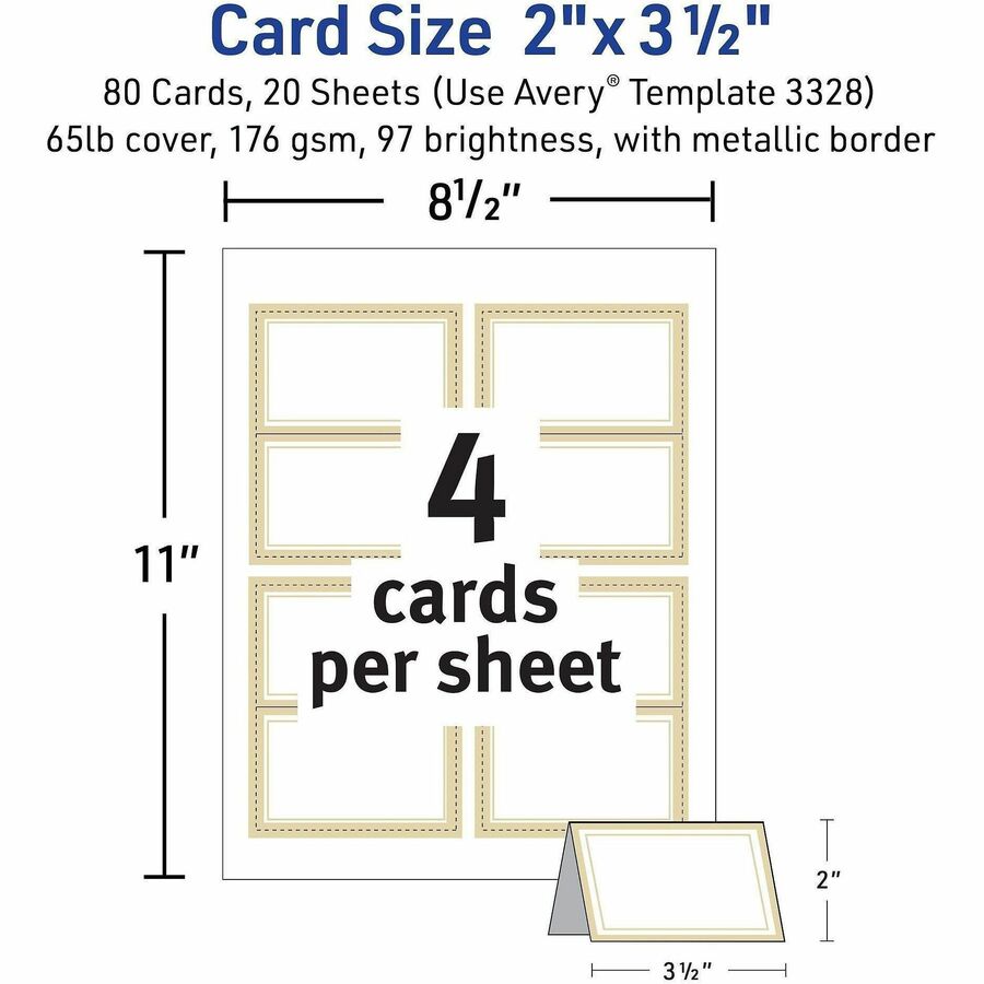 Avery Tent Card - Letter - 8 1/2" x 11" - 65 lb Basis Weight - 176 g/m² Grammage - Micro Perforated, Pre-scored, Printable - White - 80 / Pack