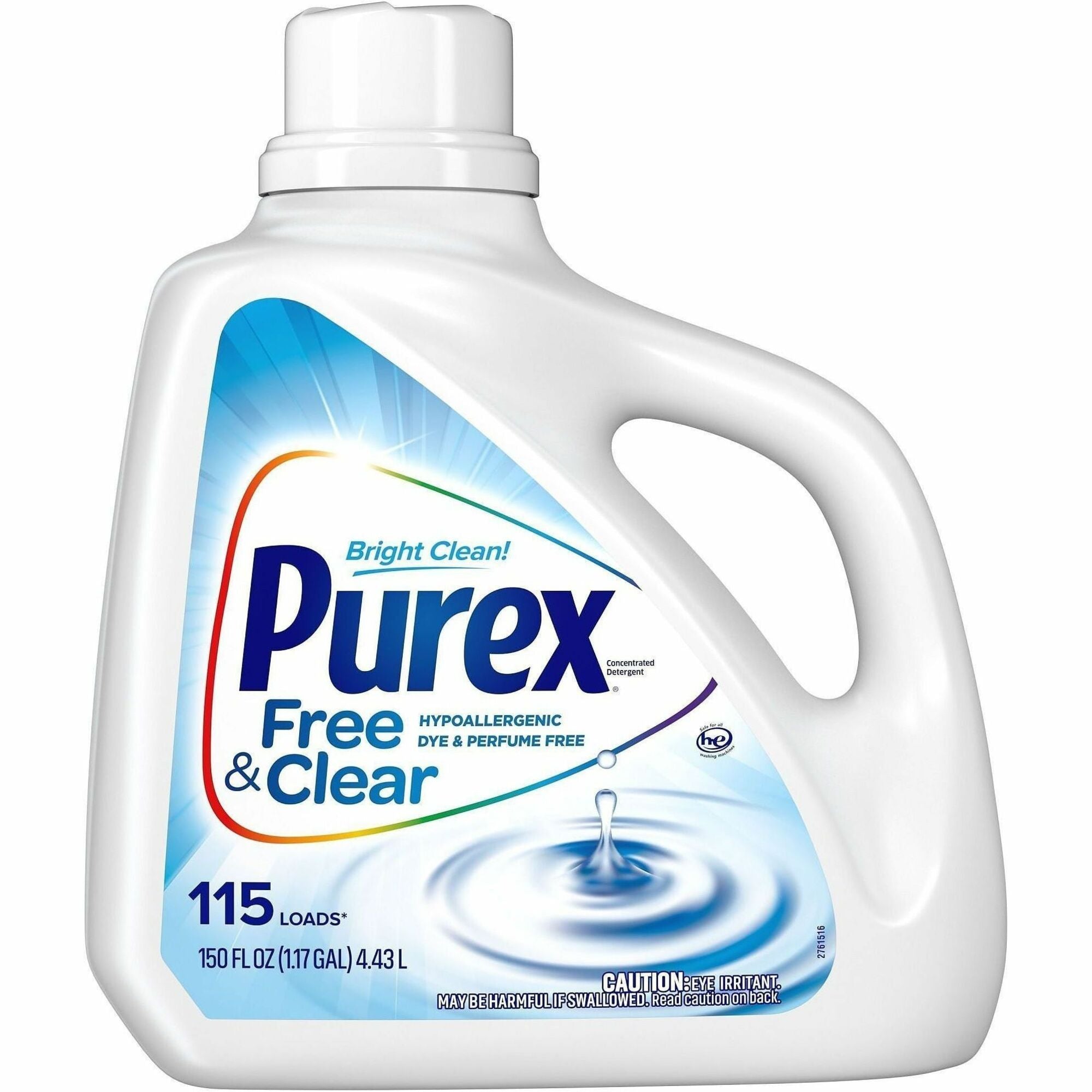 Purex Free & Clear Laundry Detergent - For Fabric, Laundry - Concentrate - Liquid - 150 fl oz (4.7 quart) - 115 Loads - Recommended For: Dirt Remover, Stain Remover - Dye-free, Hypoallergenic, Non-irritating, Odorless - Clear - 1 Each
