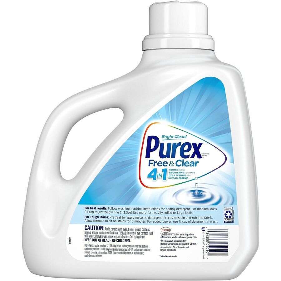 Purex Free & Clear Laundry Detergent - For Fabric, Laundry - Concentrate - Liquid - 150 fl oz (4.7 quart) - 115 Loads - Recommended For: Dirt Remover, Stain Remover - Dye-free, Hypoallergenic, Non-irritating, Odorless - Clear - 1 Each