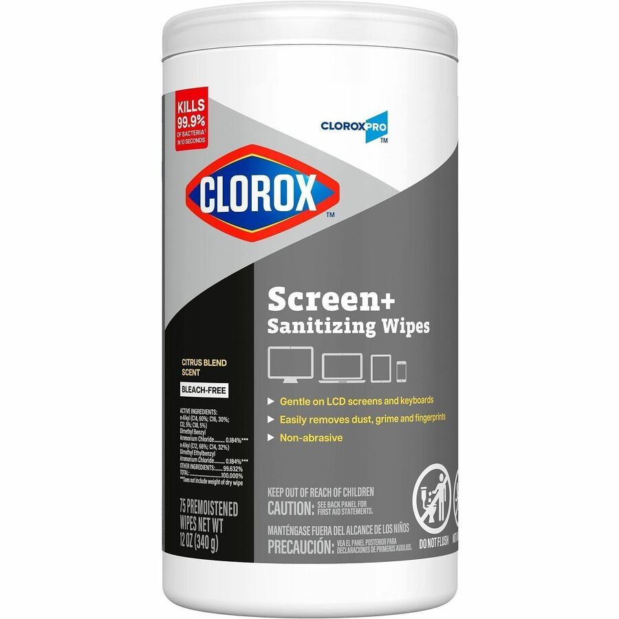 Clorox Screen + Sanitizing Wipes - For Electronic Equipment, Touchscreen, Keyboard, Notebook, Smartphone, TV, Tablet, Computer, Monitor, Screen, LCD - Alcohol-free, Bleach-free, Quick Drying, Non-drip, Low Linting, Non-abrasive, Scratch-free, Abrasion-...