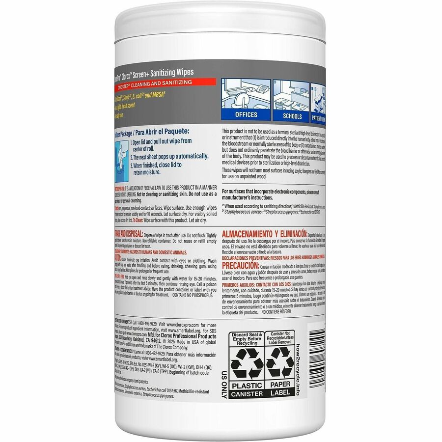 Clorox Screen + Sanitizing Wipes - For Electronic Equipment, Touchscreen, Keyboard, Notebook, Smartphone, TV, Tablet, Computer, Monitor, Screen, LCD - Alcohol-free, Bleach-free, Quick Drying, Non-drip, Low Linting, Non-abrasive, Scratch-free, Abrasion-...