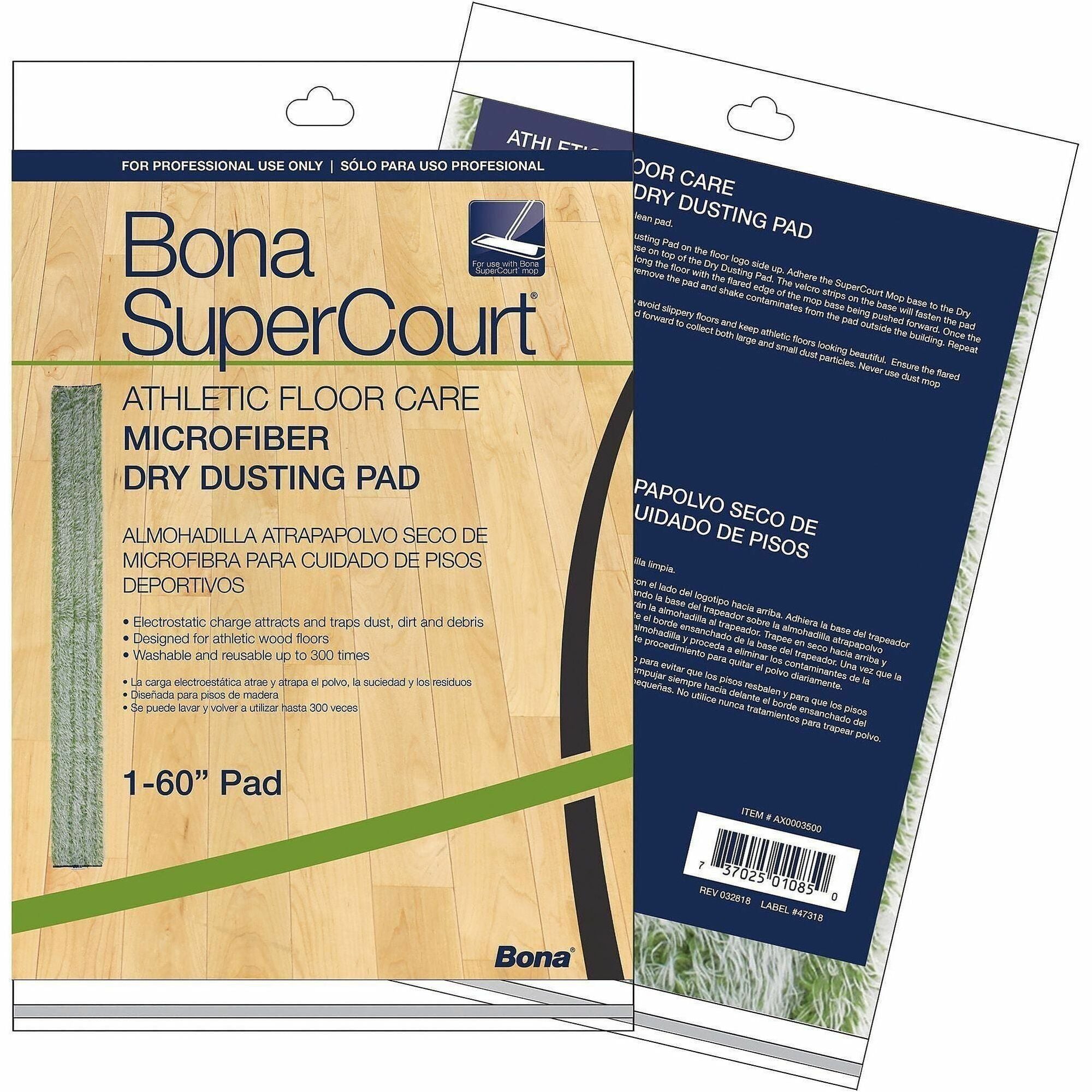 Diversey SuperCourt Microfiber Dusting Pads - 60" Width x 5" Depth - Washable, Reusable - MicroFiber - Green - 5 / Pack
