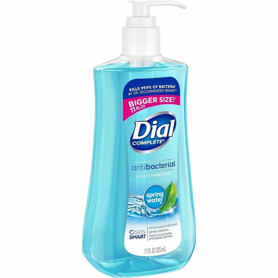 Dial Spring Antibacterial Hand Soap - Spring Water Scent - Pump Dispenser - Bacteria Remover - Hand, Skin, Healthcare, School, Office, Restaurant, Daycare - Moisturizing - Antibacterial - Blue - 12 / Carton