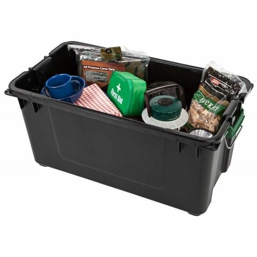 Remington Heavy-Duty Storage Container - External Dimensions: 30" Length x 16" Width x 15.3" Height - 75 lb - 20.50 gal - Lid, Buckle Latch Closure - Heavy Duty - Stackable - Polypropylene, Metal, Plastic - Black, Green - For Clothes, Document, Food St...