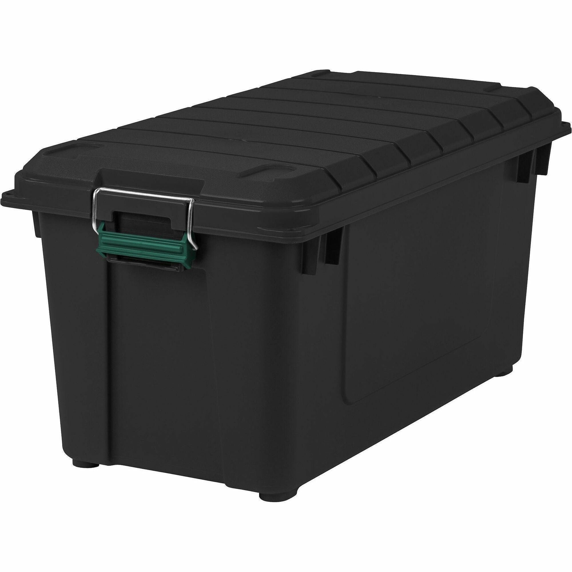 Remington Heavy-Duty Storage Container - External Dimensions: 30" Length x 16" Width x 15.3" Height - 75 lb - 20.50 gal - Lid, Buckle Latch Closure - Heavy Duty - Stackable - Polypropylene, Metal, Plastic - Black, Green - For Clothes, Document, Food St...