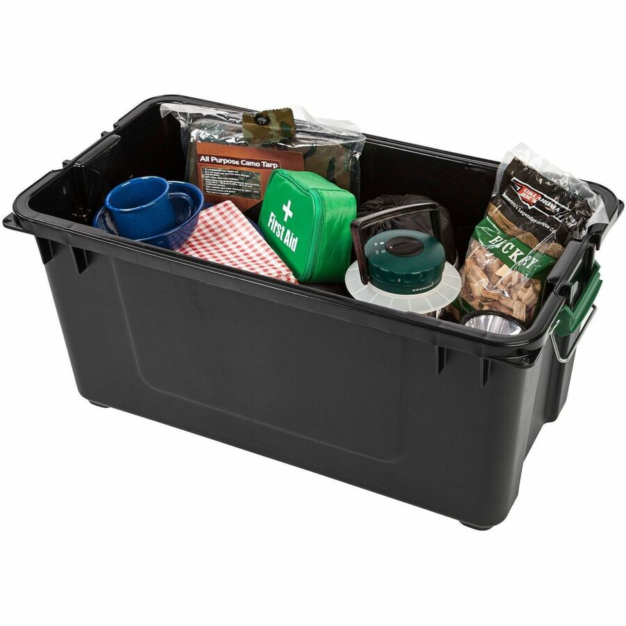 Remington Heavy-Duty Storage Container - External Dimensions: 30" Length x 16" Width x 15.3" Height - 75 lb - 20.50 gal - Lid, Buckle Latch Closure - Heavy Duty - Stackable - Polypropylene, Metal, Plastic - Black, Green - For Clothes, Document, Food St...