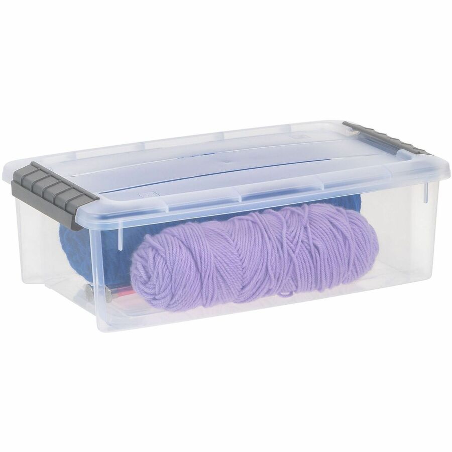 IRIS 6.2 QT Stack-and-Pull Storage Tote - External Dimensions: 14.1" Length x 8.1" Width x 4.6" Height - 1.55 gal - Buckle Latch Closure - Stackable - Clear, Gray - For Document - 1 Each