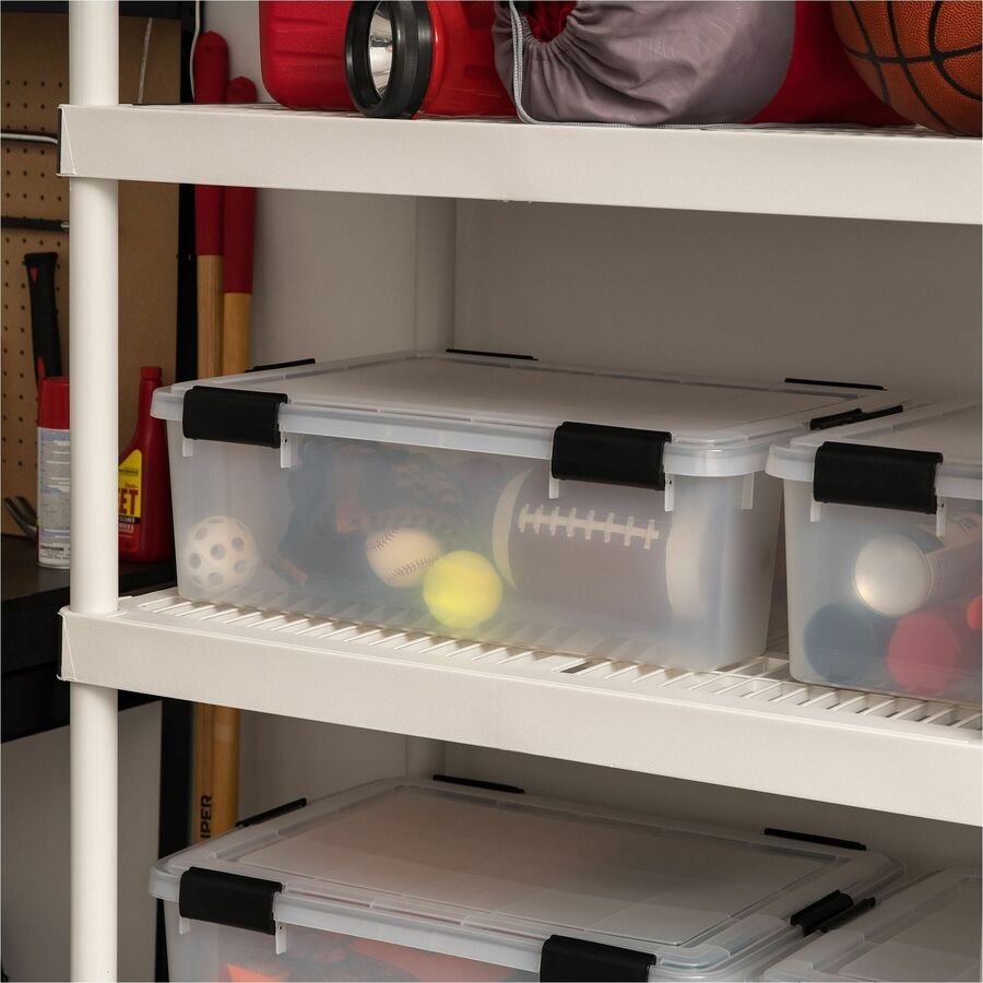 IRIS WeatherTight Heavy-duty Storage Tote - External Dimensions: 23.6" Width x 17.8" Depth x 7.9" Height - 10.30 gal - Lid, Buckle Latch Closure - Heavy Duty - Stackable - Plastic - Clear, Black - For Supplies, Camping Equipment, Clothes - 1 Each