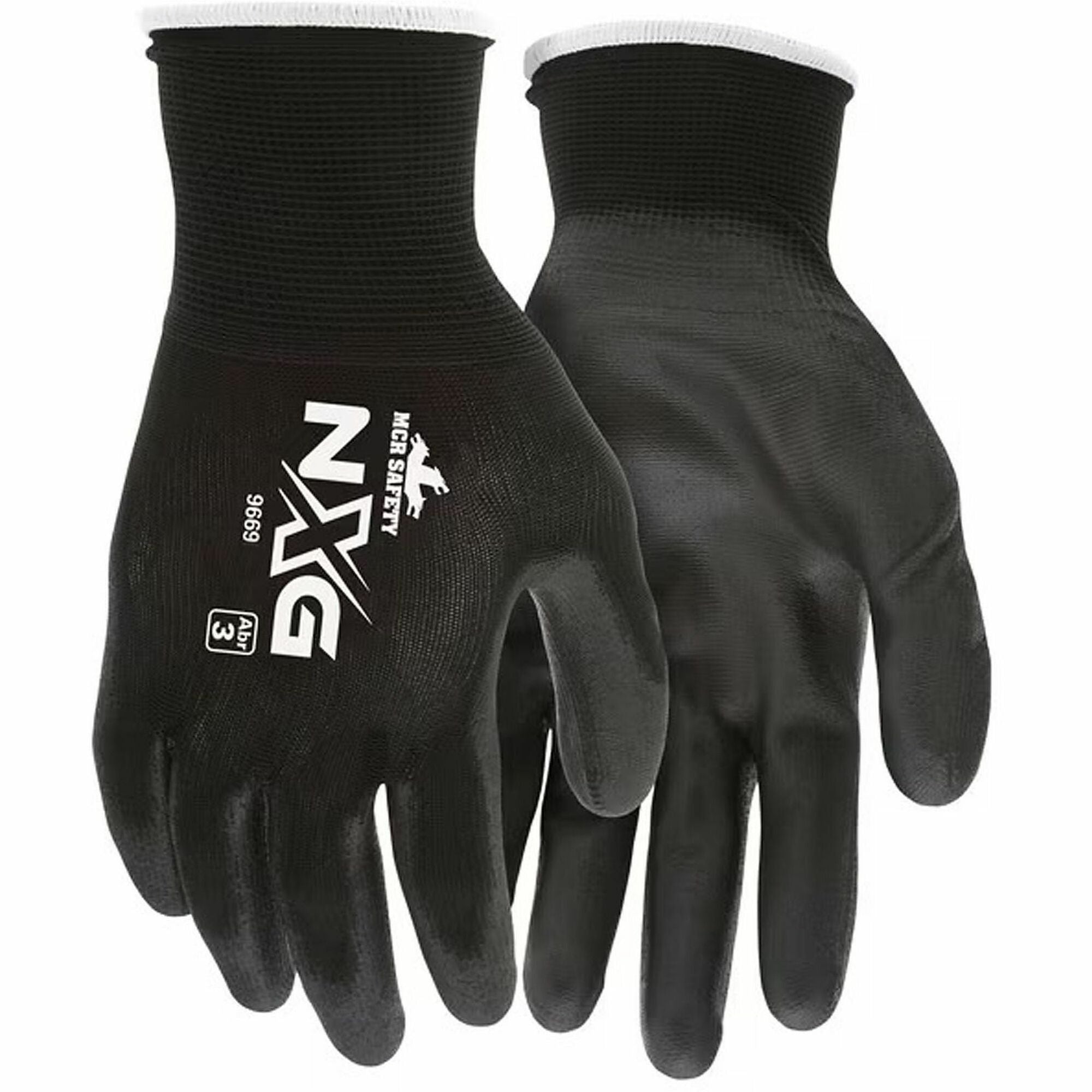 MCR Safety 9669 NXG Gloves - Abrasion Protection - X-Small Size - Polyurethane, Spandex - Black - Touchscreen Capable - Environmentally Safe, Sturdy, Ergonomic, Fatigue-free - For Industrial - 1 Dozen