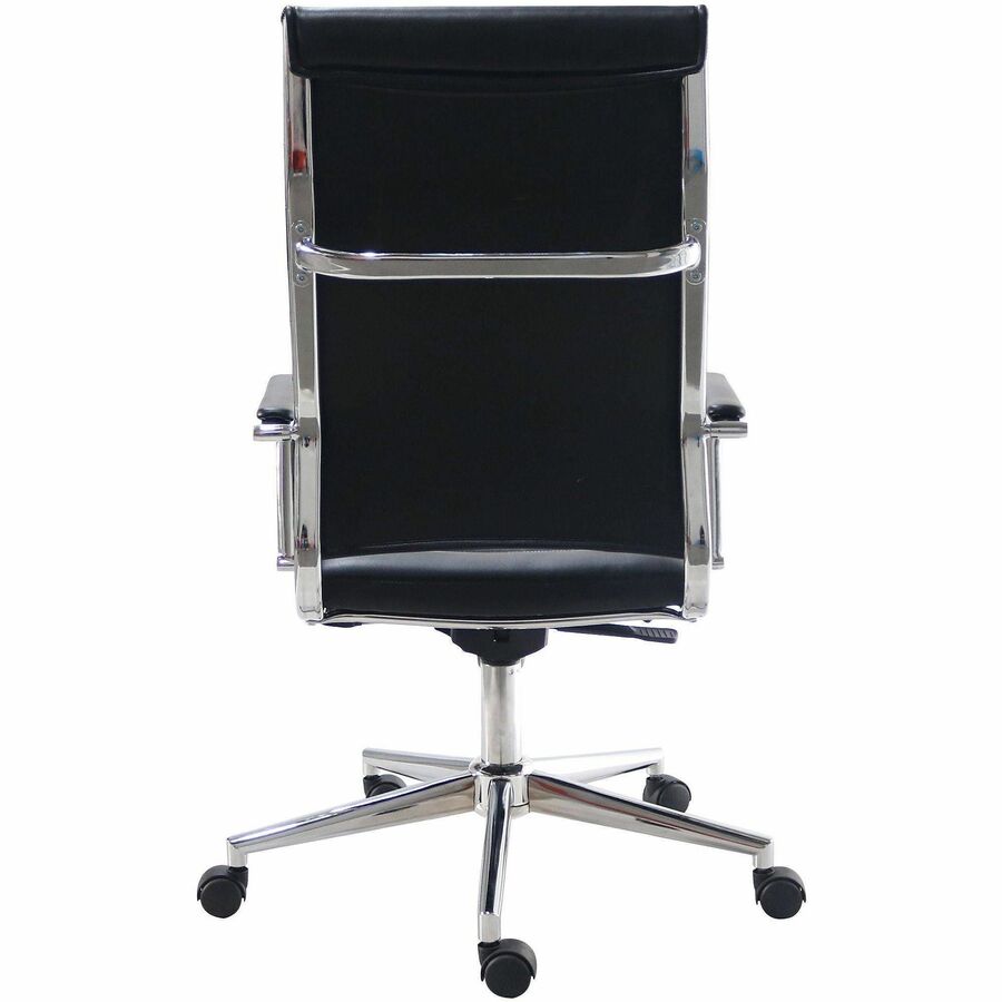 Lorell Tempo Modern High-Back Executive Chair - Chrome Frame Material - High Back - Black - Leather, Chrome - Armrest - 1 Each