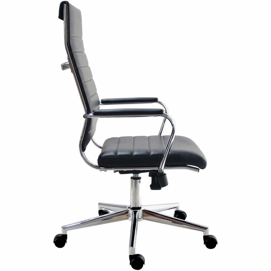 Lorell Tempo Modern High-Back Executive Chair - Chrome Frame Material - High Back - Black - Leather, Chrome - Armrest - 1 Each