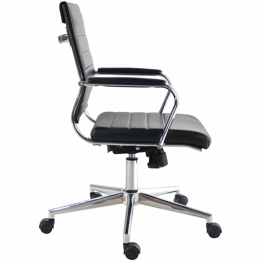 Lorell Tempo Modern Mid-Back Manager Chair - Chrome Frame Material - Mid Back - Black - Leather, Chrome - Armrest - 1 Each