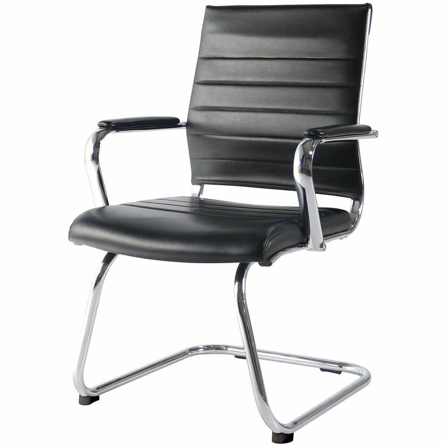 Lorell Tempo Modern Guest Chair - Chrome Frame Material - Cantilever Base - Black - Leather, Chrome - Armrest - 1 Each