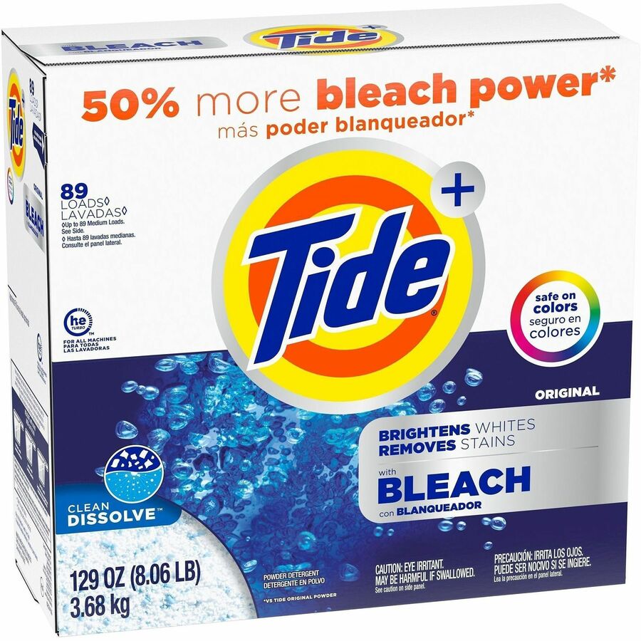 Tide Ultra Bleach Laundry Powder - For Clothing, Laundry, Washing Machine - Concentrate - Powder - 129 oz (8.06 lb) - 89 Loads - Recommended For: Stain Remover, Residue Remover - Enzyme Activated, Fade Resistant, Color Safe - Blue - 2 / Carton