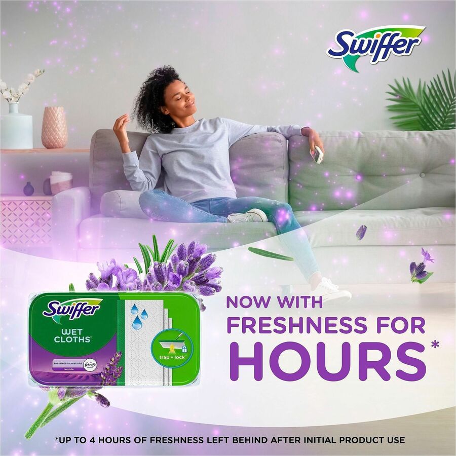 Swiffer Sweeper Wet Mop Cloths - Lavender Scent - 8" Width x 10" Length - Textured - White - 36 / Carton