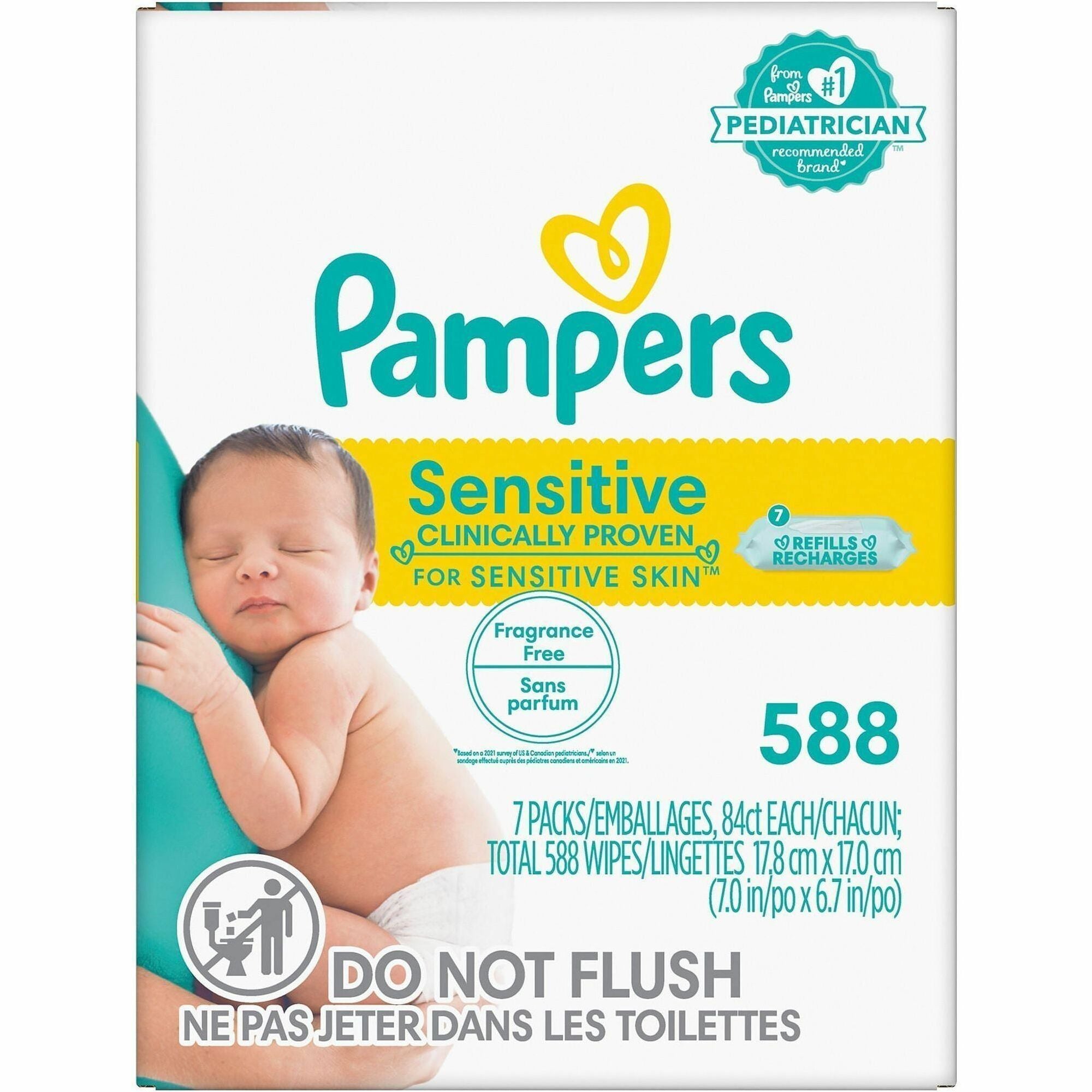 Pampers Baby Wipes Sensitive - Unique Softgrip Texture - White - 1 Carton