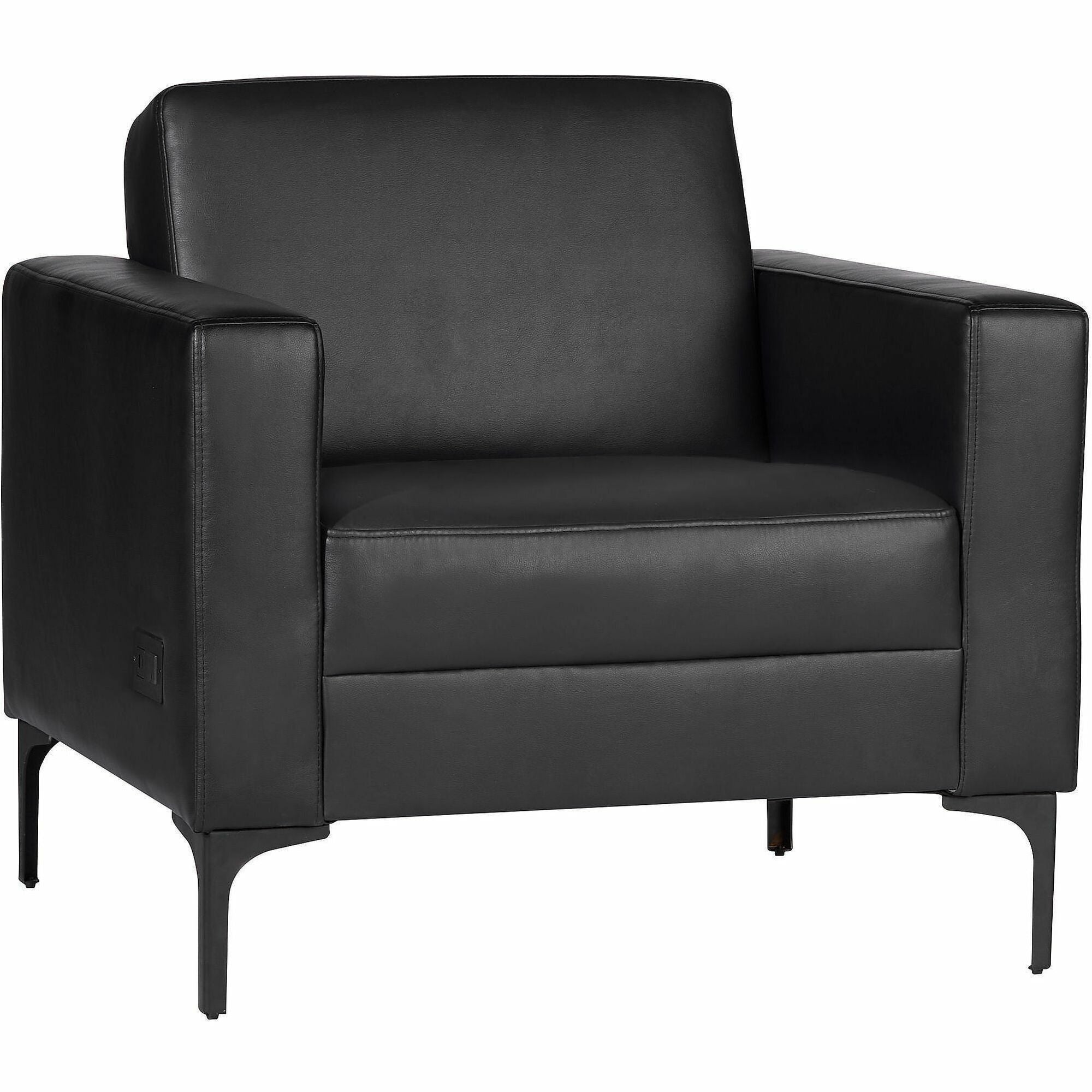 Lorell Soft-Seating Club Chair with Power Charging - Black - Vinyl - 1 Each