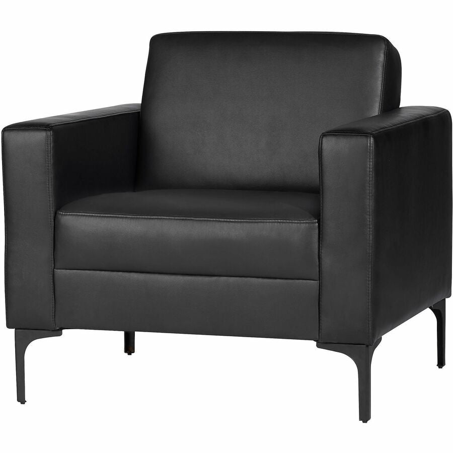 Lorell Soft-Seating Club Chair with Power Charging - Black - Vinyl - 1 Each