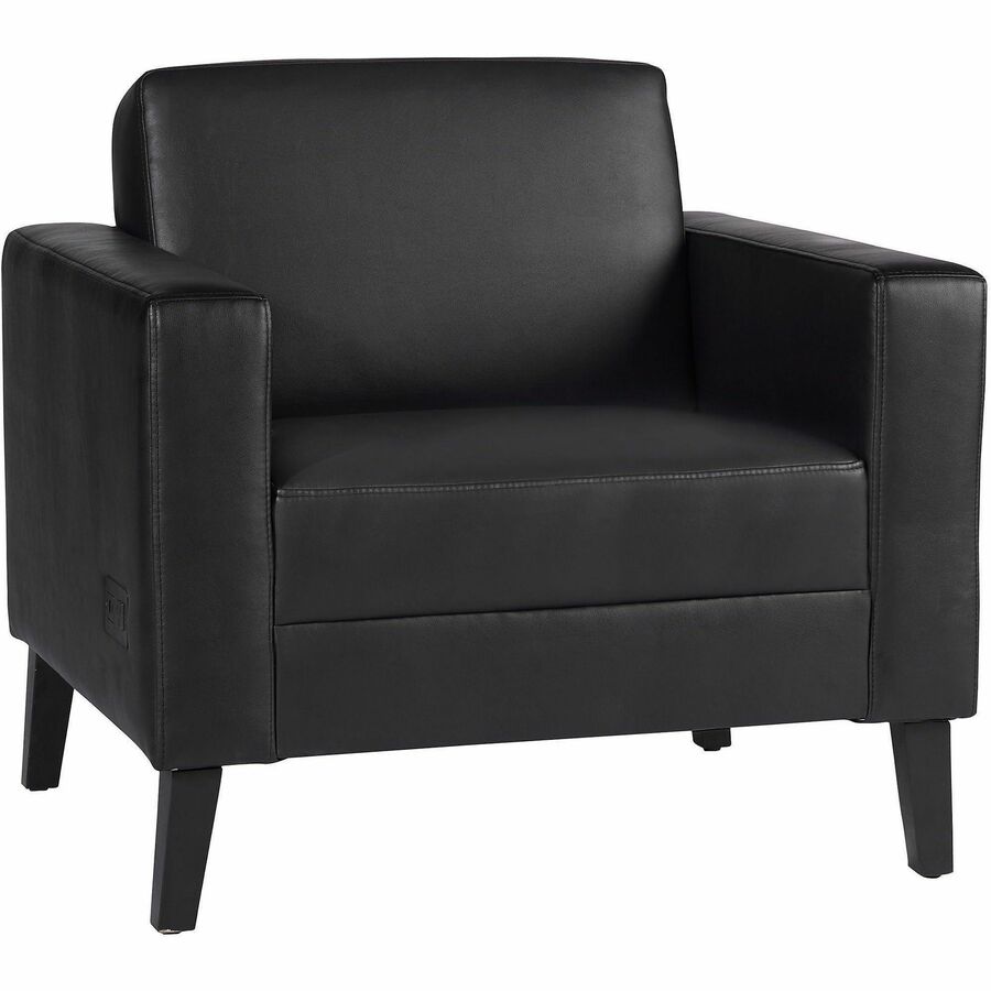 Lorell Soft-Seating Club Chair with Power Charging - Black - Vinyl - 1 Each