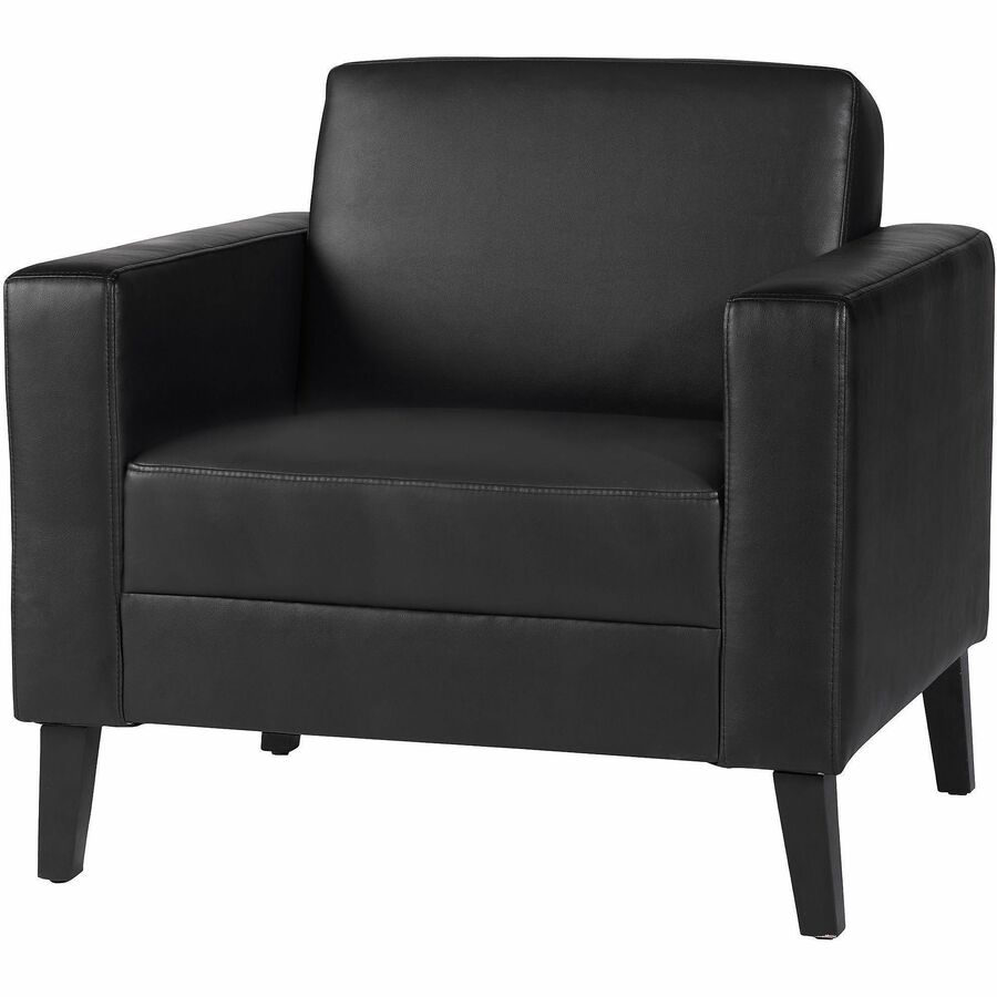 Lorell Soft-Seating Club Chair with Power Charging - Black - Vinyl - 1 Each