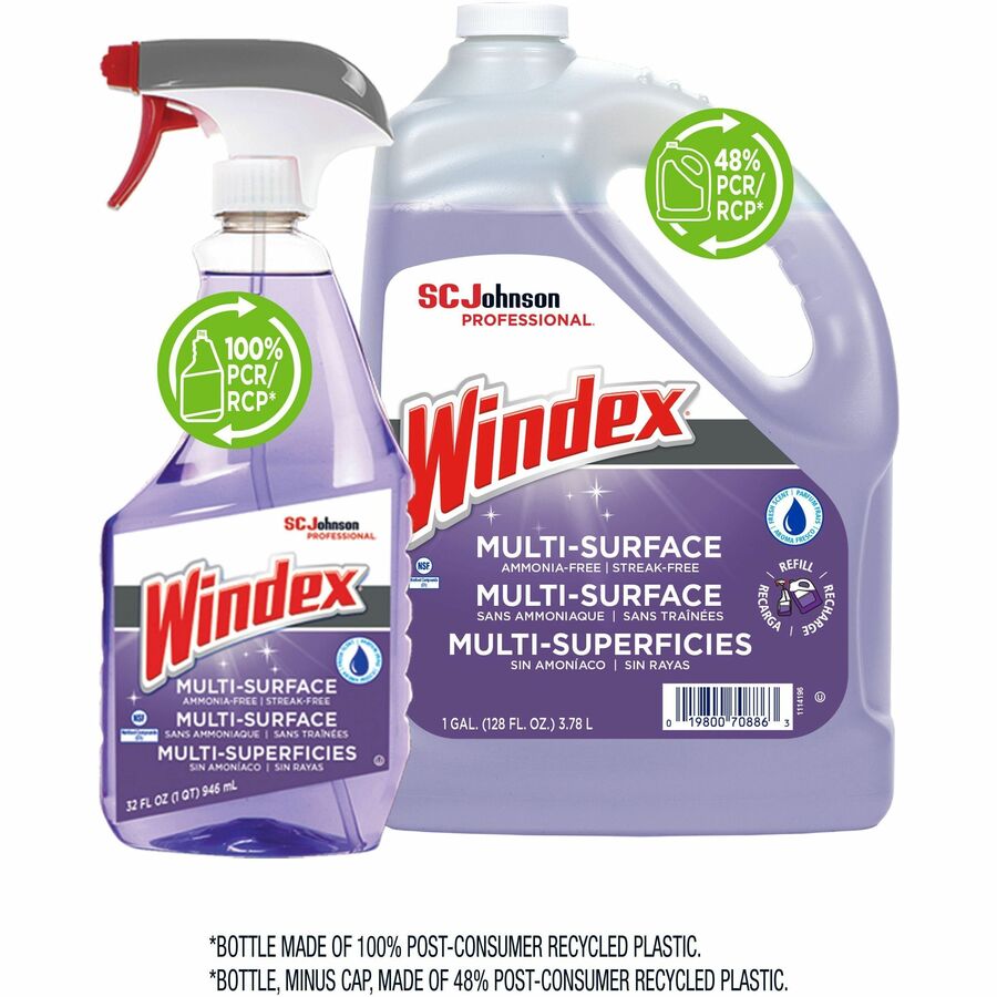 Windex® Non-Ammoniated Cleaner - For Multi Surface - 32 fl oz (1 quart) - Non Ammoniated, Streak-free, Refillable, Kosher - Purple - 8 / Carton