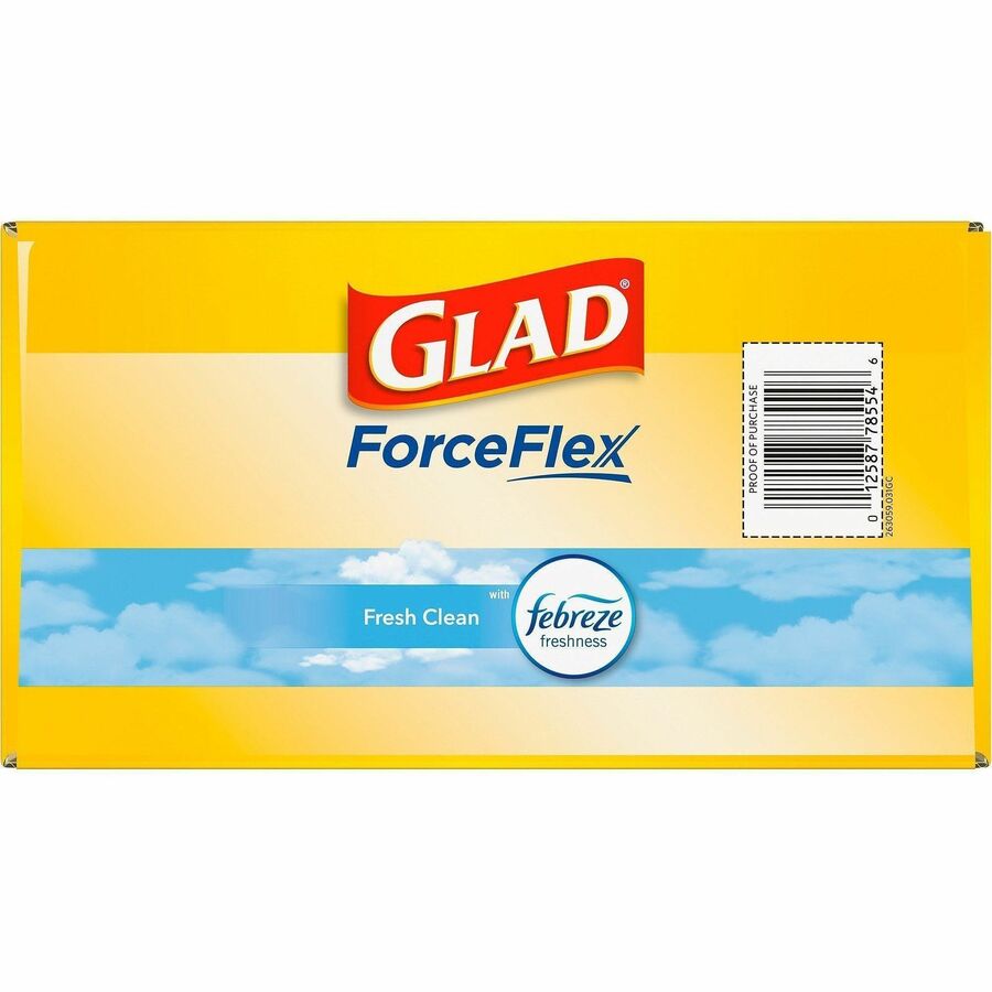 Glad OdorShield 13-gallon Trash Bags - Fresh Clean with Febreze Freshness - 13 gal Capacity10.19" Width x 15.56" Depth - Drawstring Closure - White - Garbage, Kitchen, Office, School, Multipurpose - 3 / Carton