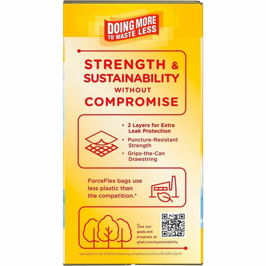Glad OdorShield 13-gallon Trash Bags - Fresh Clean with Febreze Freshness - 13 gal Capacity10.19" Width x 15.56" Depth - Drawstring Closure - White - Garbage, Kitchen, Office, School, Multipurpose - 3 / Carton