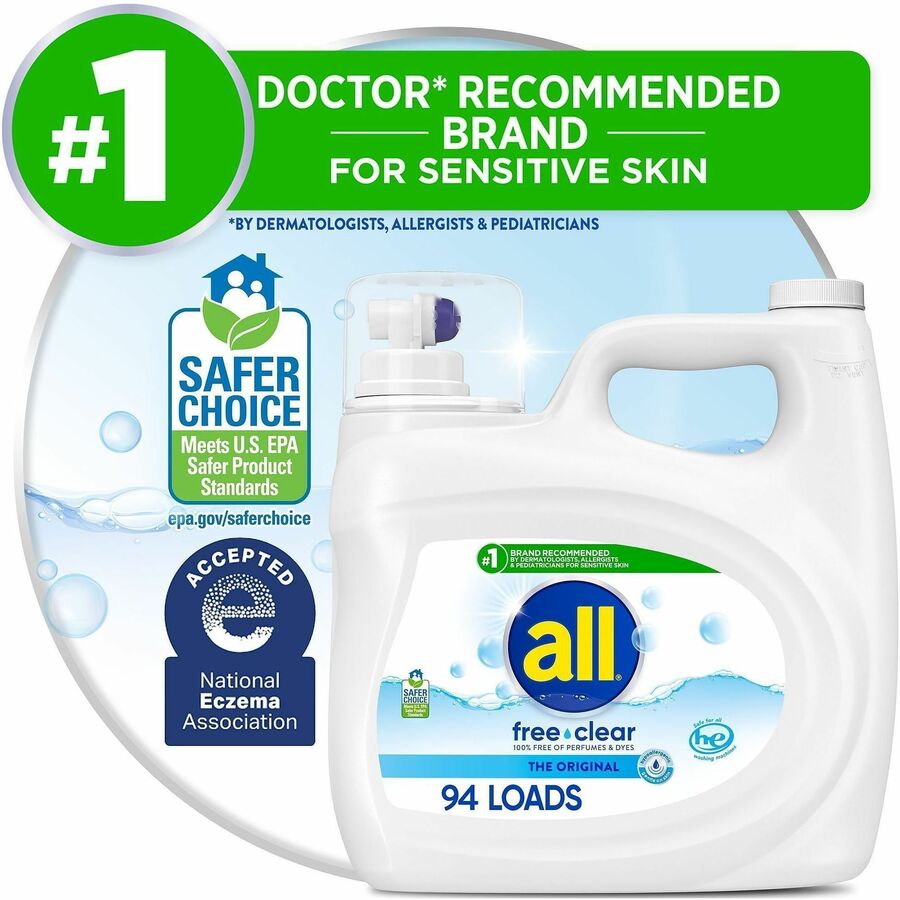 all Free Clear Liquid Laundry Detergent - For Washing Machine, Laundry - Liquid - 118 fl oz (3.7 quart) - 94 Loads - Recommended For: Allergen Remover, Pet Dander Remover, Pollen Remover, Stain Remover, Microbe Remover, Dirt Remover - Skin-friendly, Hy...