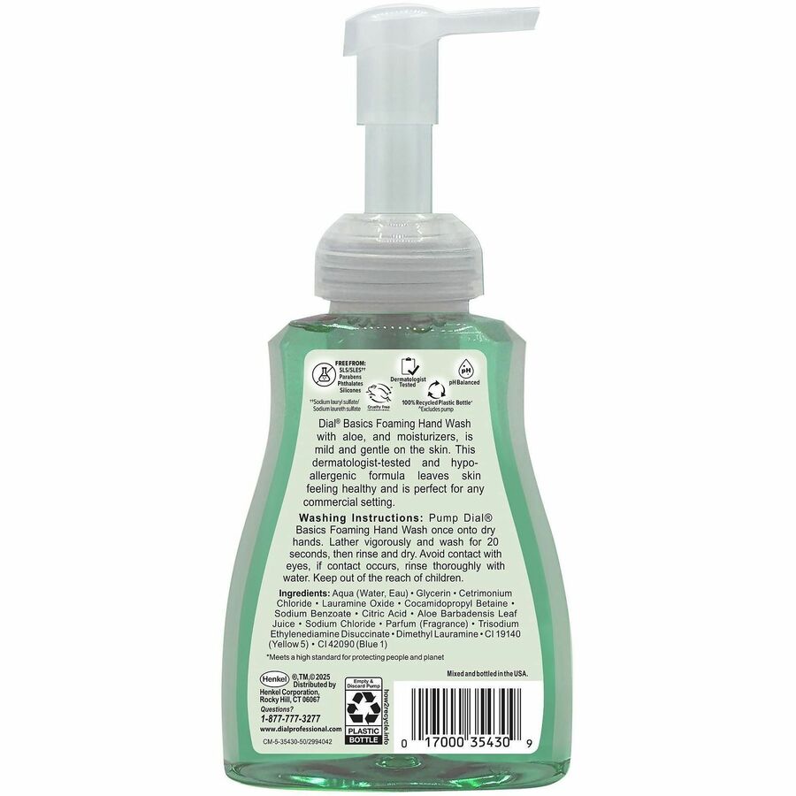 Dial Professional Basics HypoAllergenic Foam Hand Soap - 10 fl oz - Pump Dispenser - Hand, Commercial, Healthcare, School, Office, Restaurant, Daycare - Clear - 8 / Carton