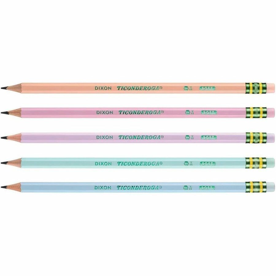 Ticonderoga Pastel Wood-Cased No. 2 Pencils - HB/#2 - Broad Point - Assorted Pastel Barrel - 18 / Pack