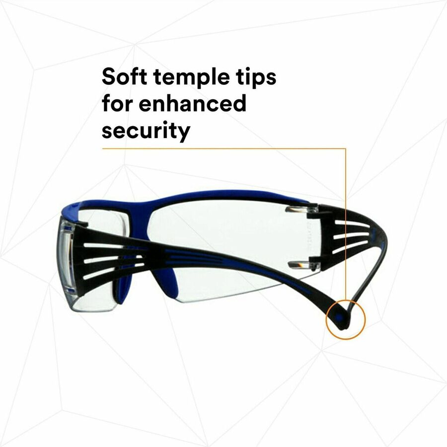 3M SecureFit Protective Eyewear - Eye, Fog, Impact, UVA, UVB, Debris, UVC Protection - Polycarbonate - Blue, Gray - Clear Lens - Anti-fog, Impact Resistant, Self Adjustable, Snug Fit, Removable, Comfortable