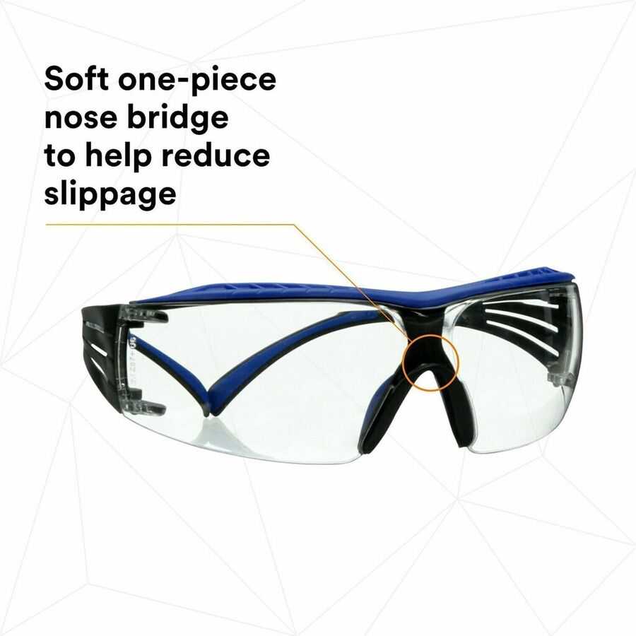 3M SecureFit Protective Eyewear - Eye, Fog, Impact, UVA, UVB, Debris, UVC Protection - Polycarbonate - Blue, Gray - Clear Lens - Anti-fog, Impact Resistant, Self Adjustable, Snug Fit, Removable, Comfortable