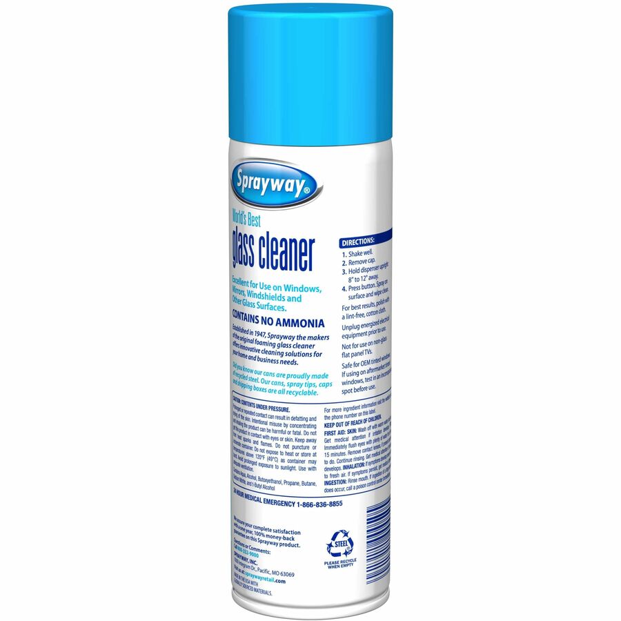 Sprayway Foaming Glass Cleaner - For Mirror, Window, Windshield, Glass - Aerosol, Foam - 19 fl oz (0.6 quart) - Fresh, Pleasant Scent - Recommended For: Soil Remover - No-rinse, Ammonia-free, Easy to Use, Fast Acting, Quick Drying - Blue - 12 / Carton
