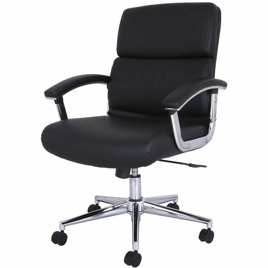 Lorell Vuelo Modern Bonded-Leather Office Chairs - Bonded Leather Seat Material - Mid Back - Black - Armrest - 1 Each
