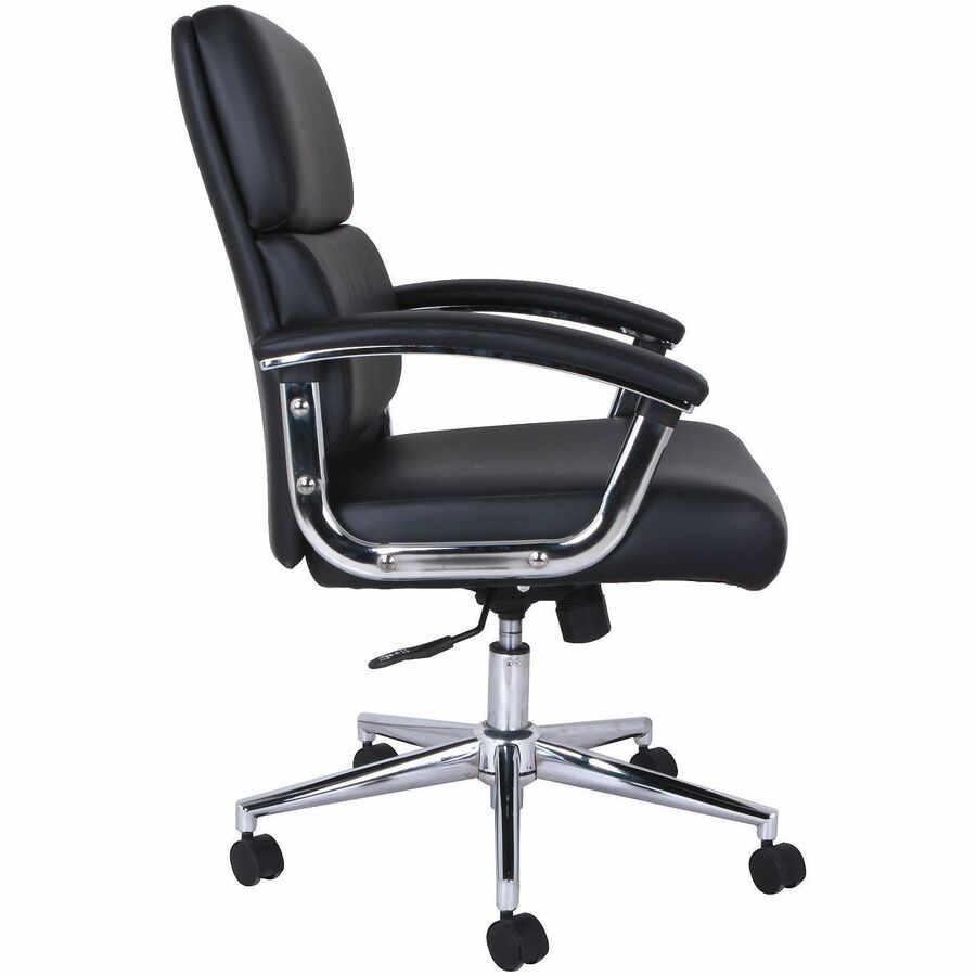 Lorell Vuelo Modern Bonded-Leather Office Chairs - Bonded Leather Seat Material - Mid Back - Black - Armrest - 1 Each