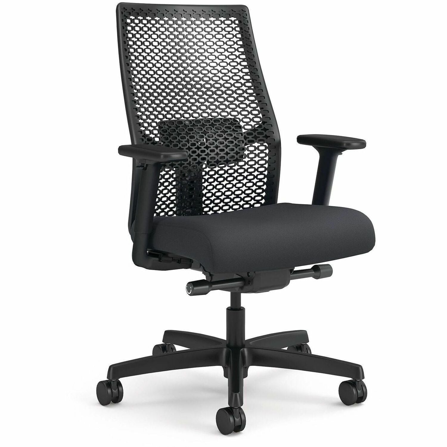 HON Ignition ReActiv Back Task Chair - Fabric Seat - Fabric Seat Material - Mesh Back Material - Black Frame Color - 5-star Base - Charcoal, Basalt - Armrest - 1 Each