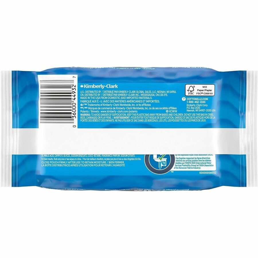 Cottonelle Flushable Wipes - 3.75" Width x 5.50" Length - CleaningRipples Texture - White - Fiber - 42 / Pack