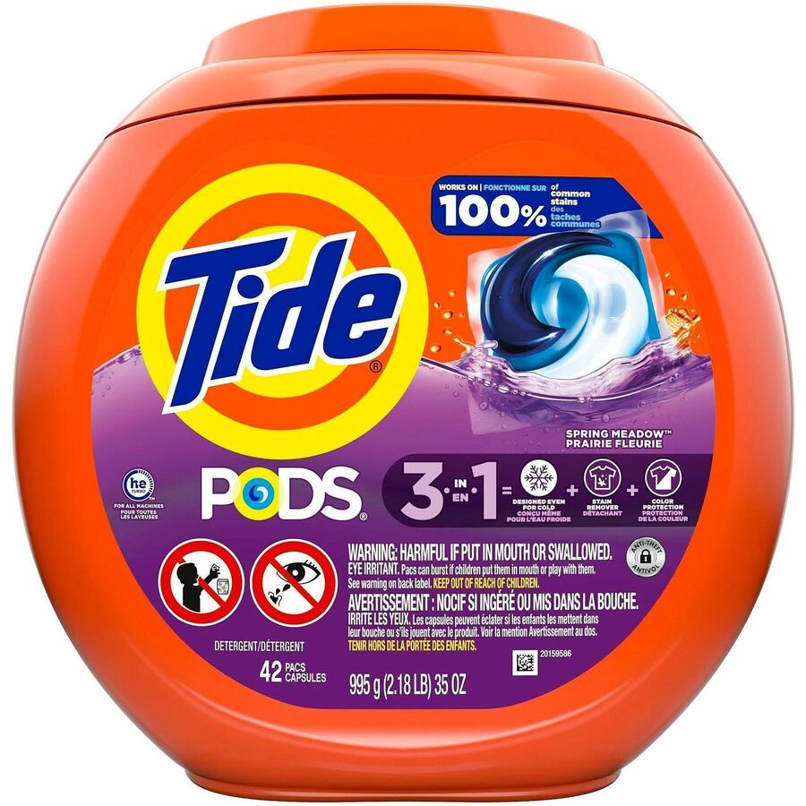 Tide Pods Laundry Detergent - For Laundry, Washing Machine, Clothes - Concentrate - Pod - Spring Meadow Scent - Recommended For: Stain Remover, Odor Remover - Deodorize - Orange - 42 / Pack