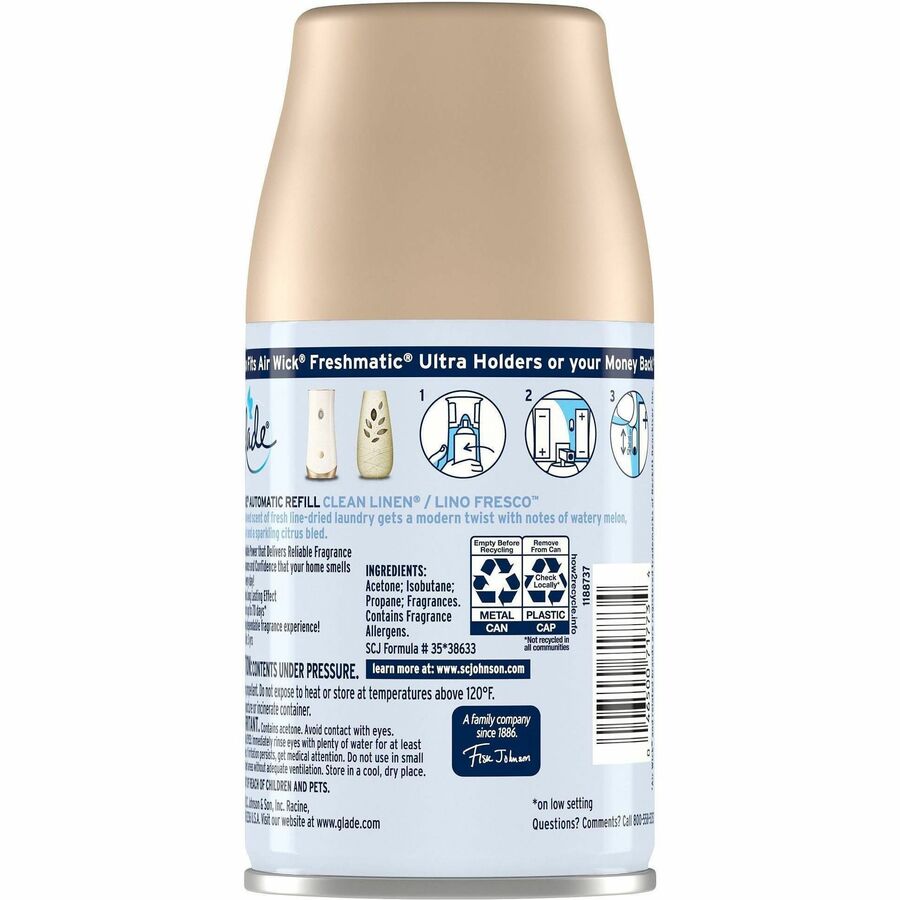 Glade Automatic Spray Refill Value Pack - Spray - 6.2 fl oz (0.2 quart) - Clean Linen - 70 Day - Long Lasting - 6 / Carton