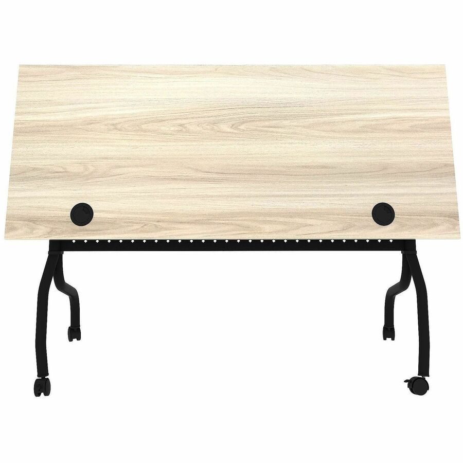 Lorell Modern Elm/Black Flip-Up Training Tables - Melamine Top - Black Four Leg Base - 4 Legs - 60" Table Top Width x 23.60" Table Top Depth - 29.50" Height - Training - Assembly Required - Modern Elm - Nylon - Melamine Top Material - Metal Base Materi...