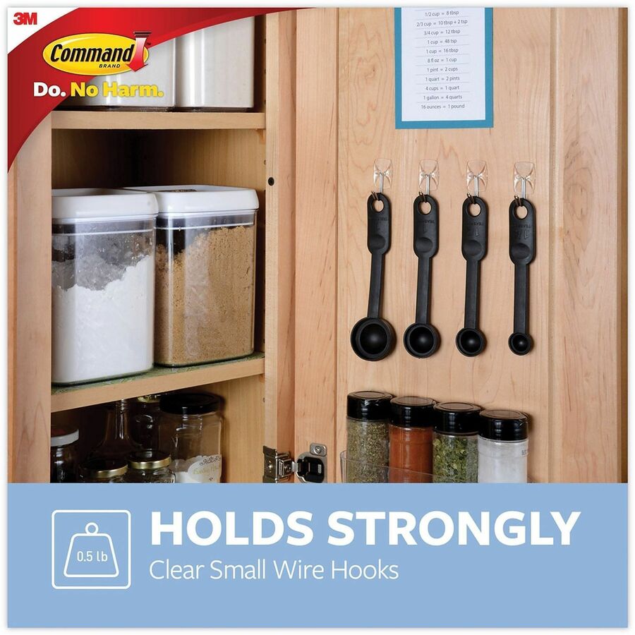 Command Adhesive Hanging Utensil Strips - 40 Hooks - 8 oz (226.8 g) Capacity - Reusable - 1.6" Height x 0.8" Width - Adhesive - Small - Wire Hook - for Painted Surface, Wood, Tile - Plastic, Metal - Clear, Transparent - 40 / Pack - TAA Compliant