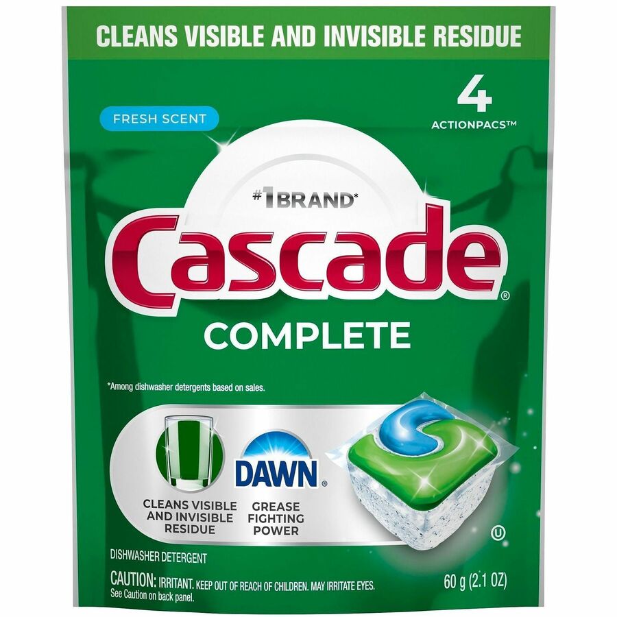 Cascade Professional Complete ActionPacs - Fresh Scent - For Dishwasher - Powder - Fresh Scent - Recommended For: Residue Remover, Grease Remover, Food Remover, Grime Remover, Baked-on Food Remover, Spot Remover - Phosphate-free - Green - 30 / Carton